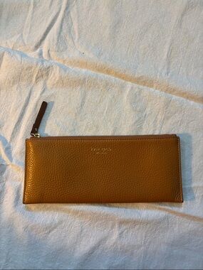 kate spade Pebbled Leather Zip Slim Wallet/Pouch - Cognac
